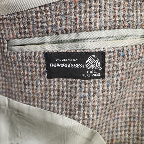 Imperial by Haggar Sport Coat Mens 42L Gray Check Wool Tweed Jacket Blazer Vtg - Picture 11 of 15